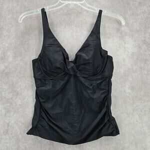 Catalina Black Scrunch Crisscross Padded Swimwear Tankini Tank Top Medium M 8/10